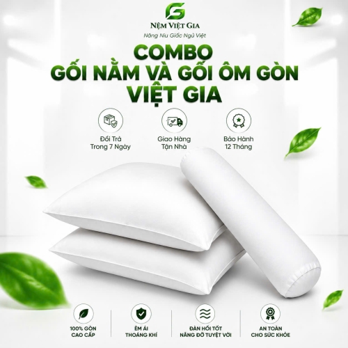 Combo Gối Bông Gòn 2 Nằm + 1 Ôm Việt Gia