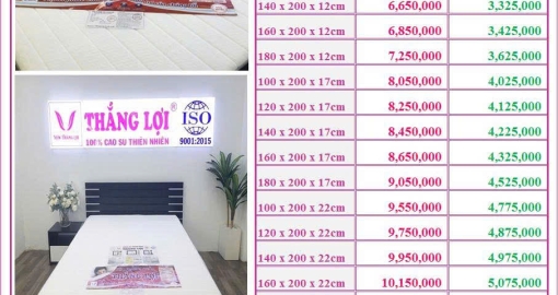Nệm Việt Gia GIẢM GIÁ 50% VỚI DÒNG NỆM CAO SU FOAM CAO CẤP THẮNG LỢI